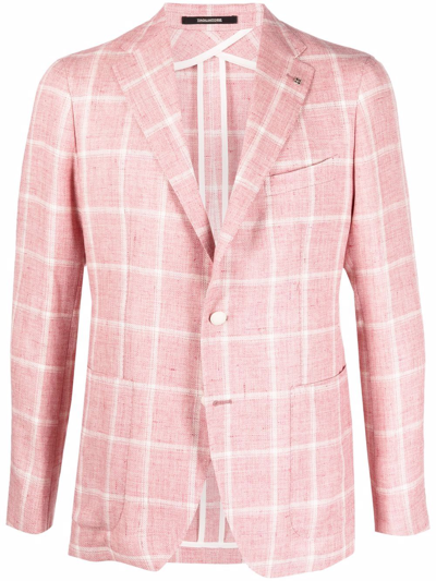 Shop Tagliatore Single-breasted Checked Linen Blazer In Pink