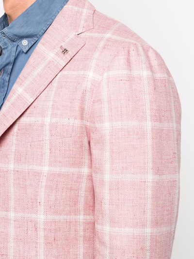 Shop Tagliatore Single-breasted Checked Linen Blazer In Pink