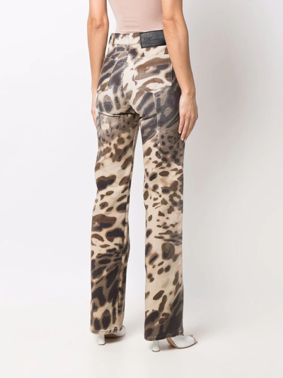Shop Blumarine Animalier-print Flared Trousers In Brown