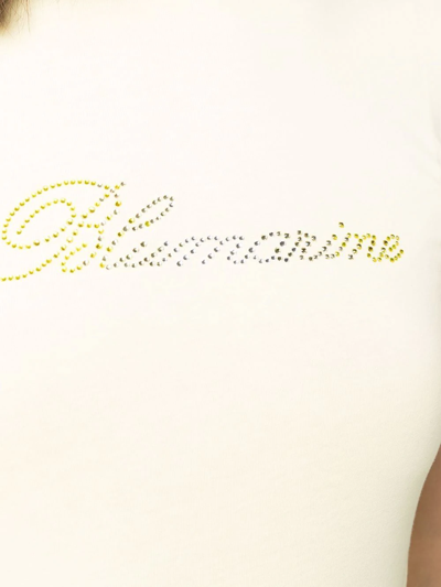 Shop Blumarine Rhinestone-embellished Cotton T-shirt In Yellow
