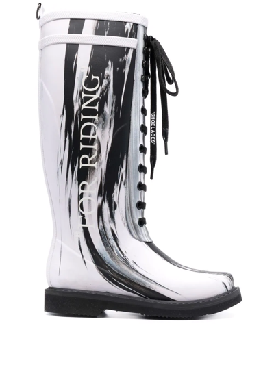 Shop Off-white Slogan-print Metallic Rubber Boots In White