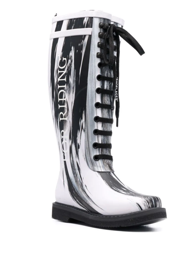 Shop Off-white Slogan-print Metallic Rubber Boots In White