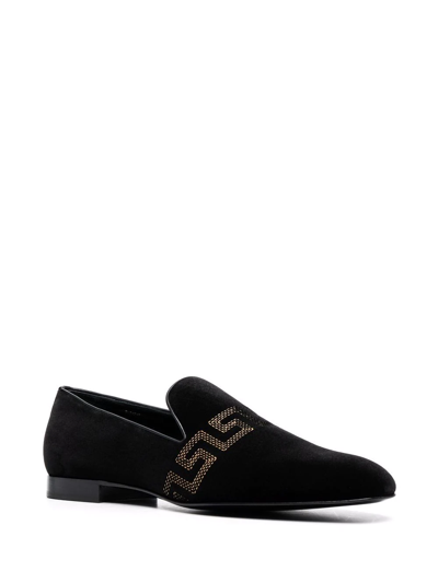 Shop Versace Greca-embroidered Loafers In Black