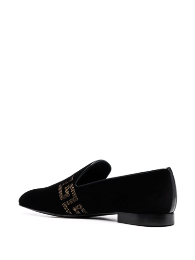 Shop Versace Greca-embroidered Loafers In Black