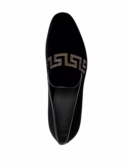 Shop Versace Greca-embroidered Loafers In Black