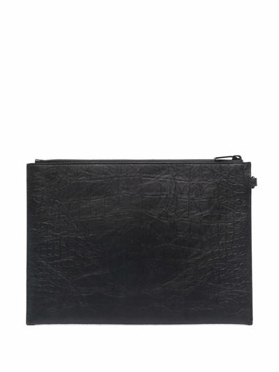 Shop Saint Laurent Logo-plaque Leather Ipad Case In Black