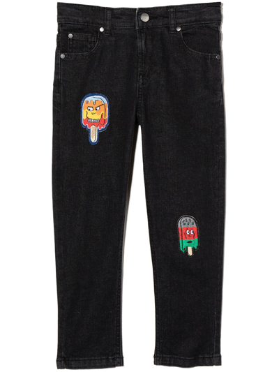 Shop Stella Mccartney Ice Lolly Embroidered Jeans In Black