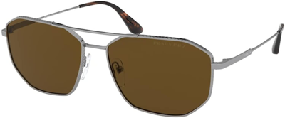 Shop Prada Polarized Brown Geometric Mens Sunglasses Pr 64xs 5av01d 60 In Brown,gunmetal