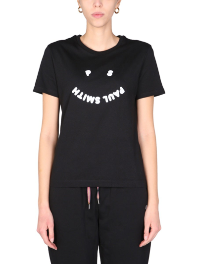 Shop Ps By Paul Smith "happy" T-shirt With Flocked Logo In Black