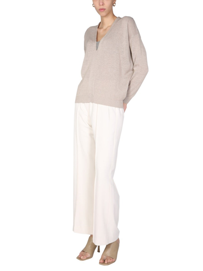 Shop Brunello Cucinelli "precious Insert" Sweater In Powder