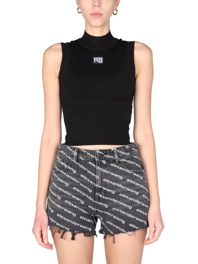 Shop Alexander Wang T Crop Top With Logo Patch In Black