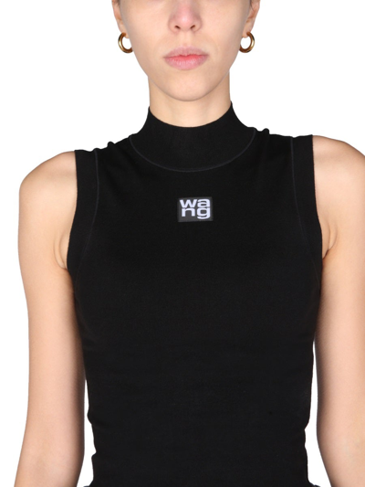 Shop Alexander Wang T Crop Top With Logo Patch In Black