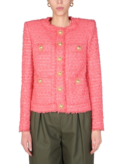 Shop Balmain Jacket With Embossed Buttons In Pink