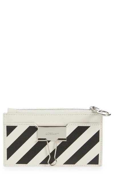 Shop Off-white Binder Clip Diagonal Stripe Zip Card Case In White/black
