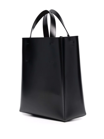 Marni Museo Drawstring Leather Tote Bag In Schwarz