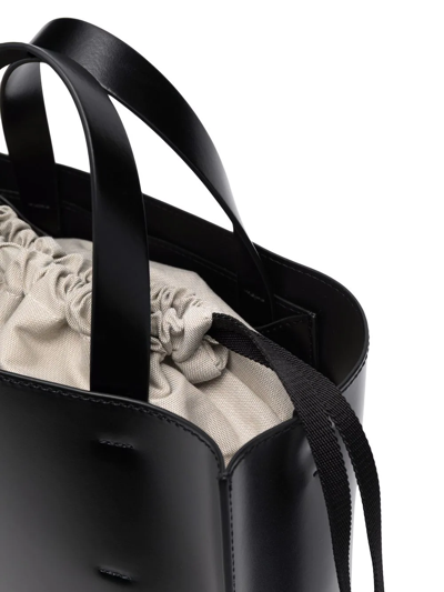 Marni Museo Drawstring Leather Tote Bag In Schwarz
