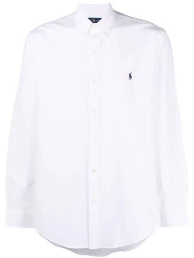 Shop Ralph Lauren Polo Pony-embroidered Long-sleeve Shirt In Weiss