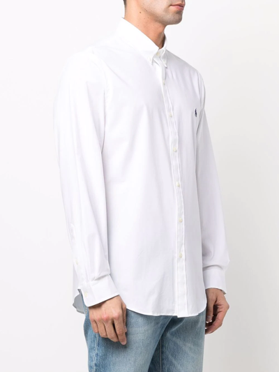 Shop Ralph Lauren Polo Pony-embroidered Long-sleeve Shirt In Weiss