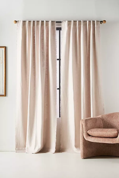 Shop Anthropologie Luxe Linen Blend Curtain By  In Grey Size 50x63