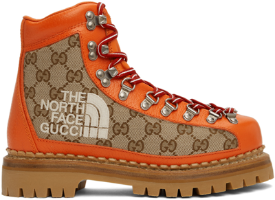 Shop Gucci Beige & Orange The North Face Edition Ankle Boots In 7570 D.orange/d.ora/