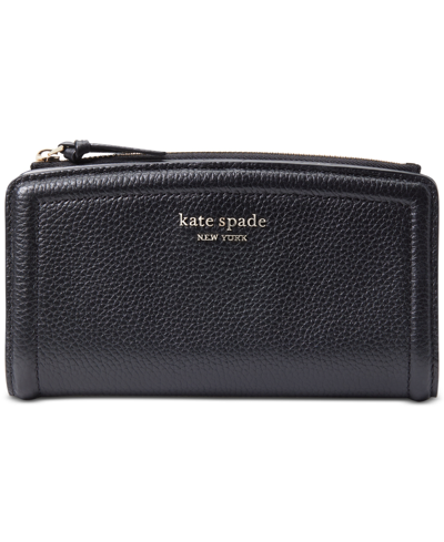 Shop Kate Spade Knott Leather Zip Slim Wallet In Black