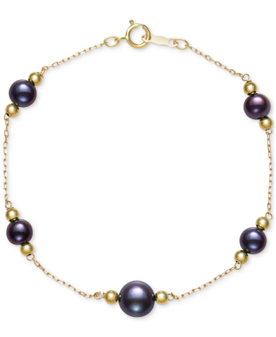Shop Belle De Mer Cultured Freshwater Pearl (5 & 8mm) & Bead Bracelet In 14k Gold In Black
