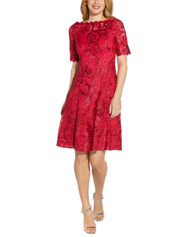 Shop Adrianna Papell Lace Fit & Flare Dress In Warm Cherry