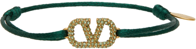 Shop Valentino Green Crystal Vlogo Bracelet In H88 Jungle