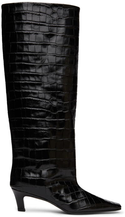 Shop Totême Black Wide Shaft Boots In 203 Black Croco