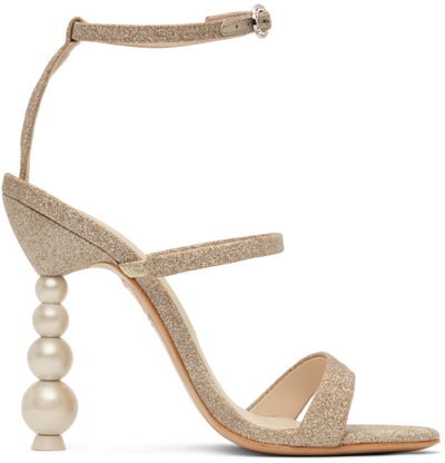 Shop Sophia Webster Gold Rosalind Pearl Heeled Sandals In Champagne Glitter