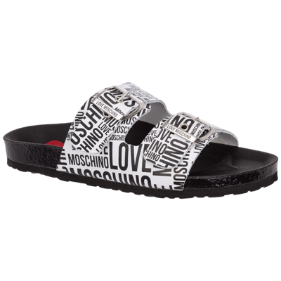 Shop Love Moschino Women's Leather Sandals In White