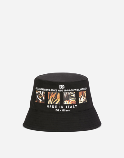 Shop Dolce & Gabbana Cotton Bucket Hat With Tiger-print Details In Multicolor