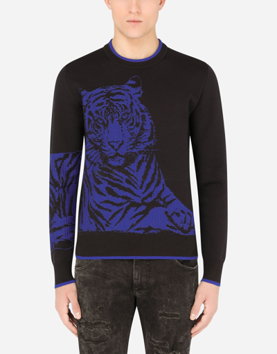 Shop Dolce & Gabbana Sweaters And Cardigans - Round-neck Tiger-design Jacquard Sweater In Multicolor