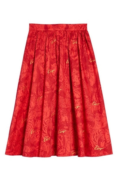 Shop Kenzo Kids' Mid Length Tiger Print Skirt In Red