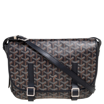 Pre-owned Goyard Ine Coated Canvas And Leather Belvedere Mm Saddle Bag In  Black