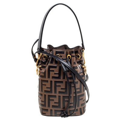 Fendi Black Zucca Leather Mini Mon Tresor Drawstring Bucket Bag Fendi