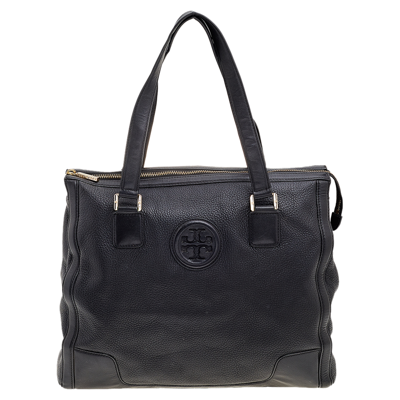 Pre-owned Tory Burch Black Leather Top Zip Robinson Tote