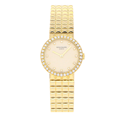 Pre-owned Patek Philippe Silver Diamonds 18k Yellow Gold Calatrava 4746/1j Women's Wristwatch 22 Mm
