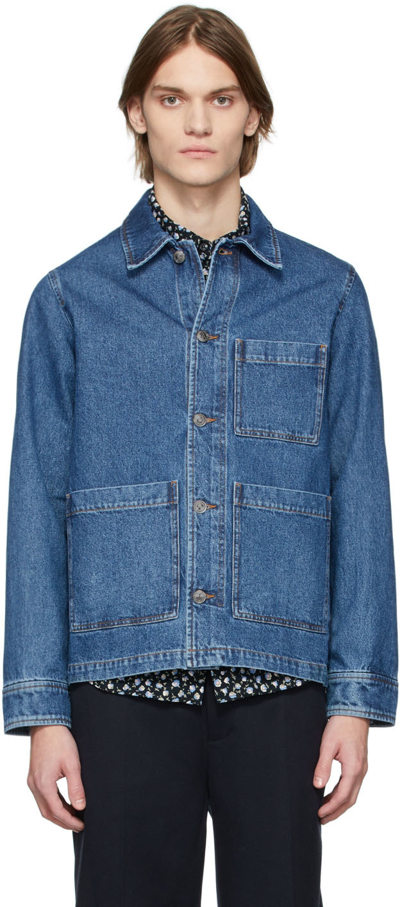 Shop Apc Blue Nathana'l Jacket In Ial Washed Indigo
