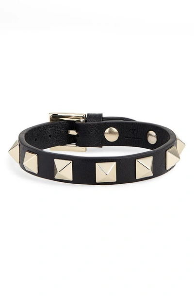 Shop Valentino Garavani  Rockstud Small Leather Bracelet In Nero