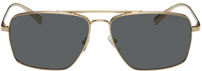 Shop Versace Gold Greca Deep Profile Sunglasses In Gold/grey