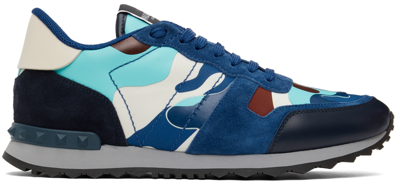 Shop Valentino Blue Camouflage Rockrunner Sneakers In Sky Blue/blu Delft/c
