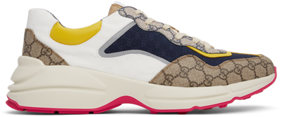 Shop Gucci Beige & Navy Gg Rhyton Sneakers In 4370 Lond.bl/be.eb/s