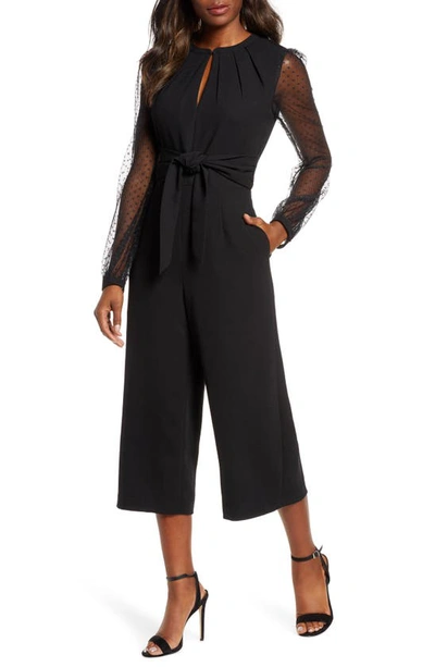 Shop Adelyn Rae Alina Long Sleeve Open Back Jumpsuit In Black