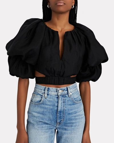 Shop Aje Impression Puff Sleeve Crop Top In Black