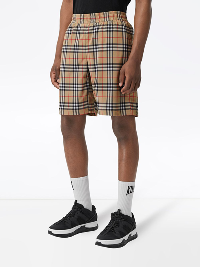 Shop Burberry Vintage Check Technical Shorts In Beige