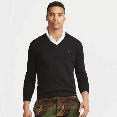 Shop Polo Ralph Lauren Washable Wool V-neck Sweater In Black