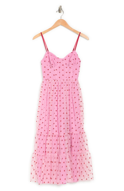 Shop Betsey Johnson Metallic Heart Print Mesh Midi Dress In Pale Pink