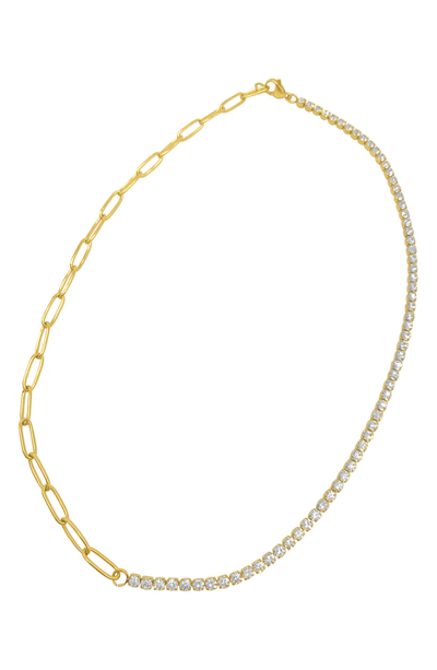 Shop Adornia Water Resistant Half Tennis & Paperclip Chain Necklace In Yellow