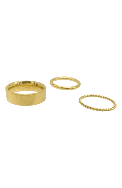Adornia 14k Yellow Gold Plated Stainless Steel Mixed Band Stackable Ring Set In Yellow